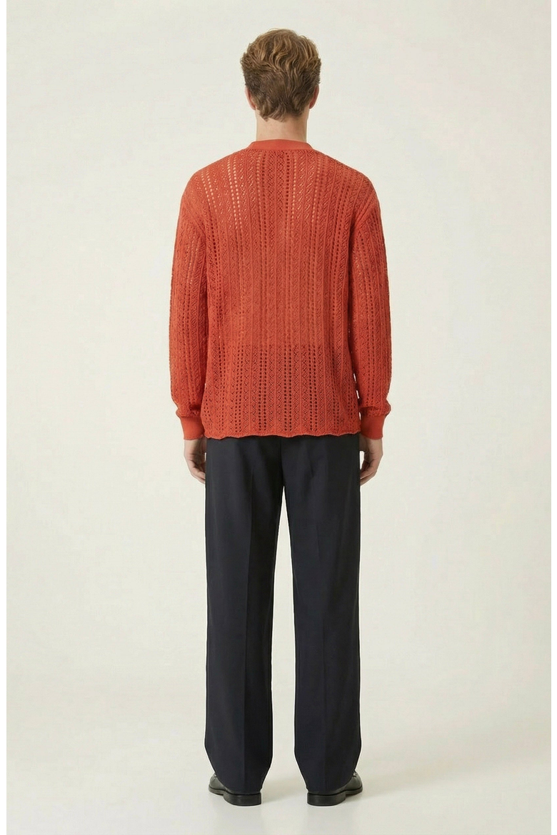 Open Knit Textured Cardigan, Alternate, color, Rust Orange