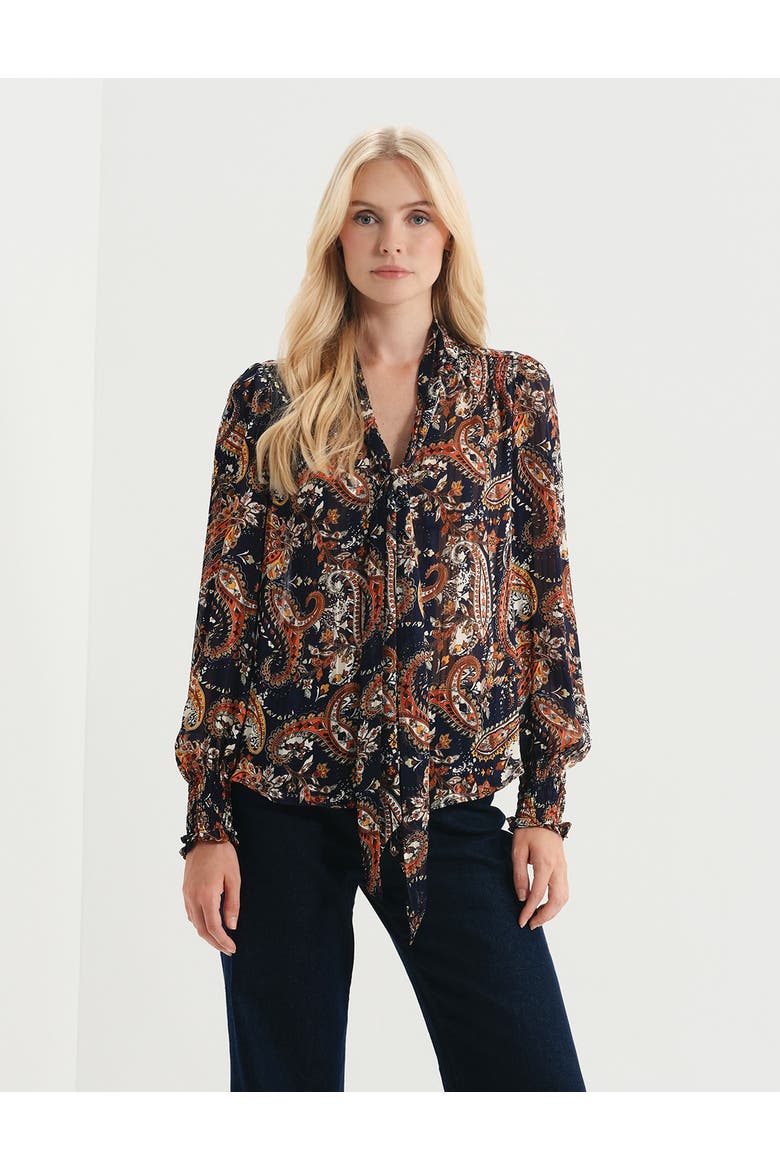 Mavis Printed Chiffon Blouse, Main, color, Navy Paisley