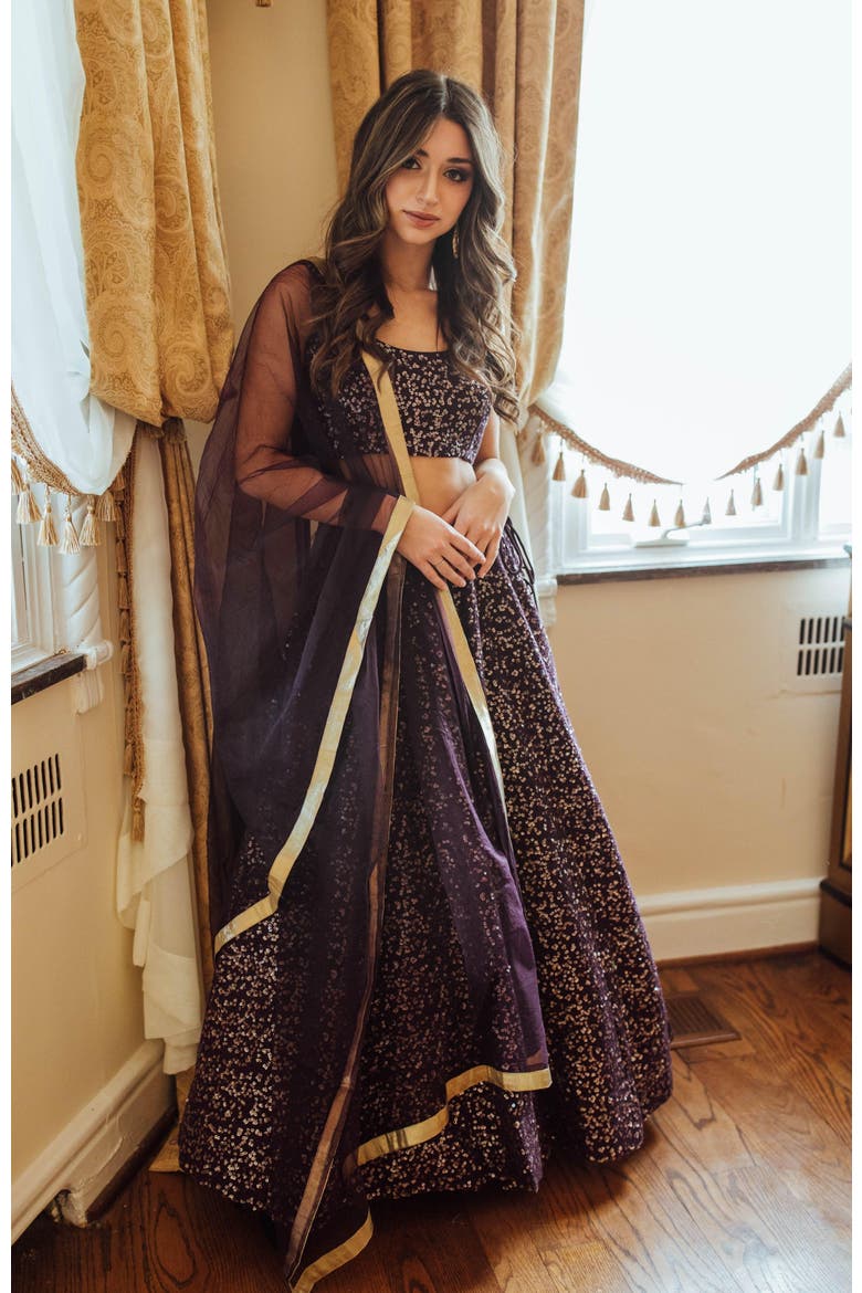 Jaden Sequins Embroidered Lehenga Choli, Alternate, color, Wine