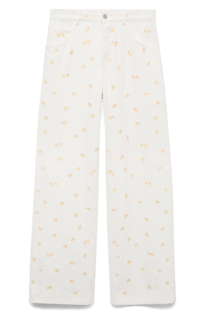 MANGO Flower Embroidered Wide Leg Jeans, Main, color, Off White