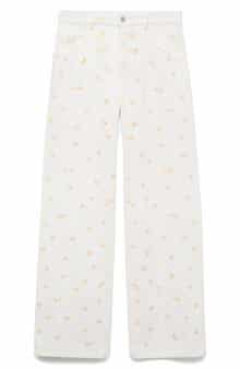 MANGO Flower Embroidered Wide Leg Jeans