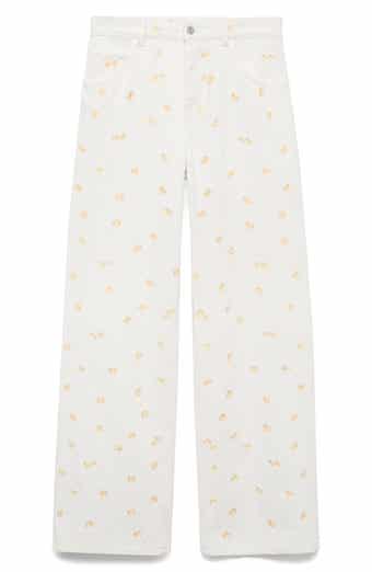 MANGO Flower Embroidered Wide Leg Jeans