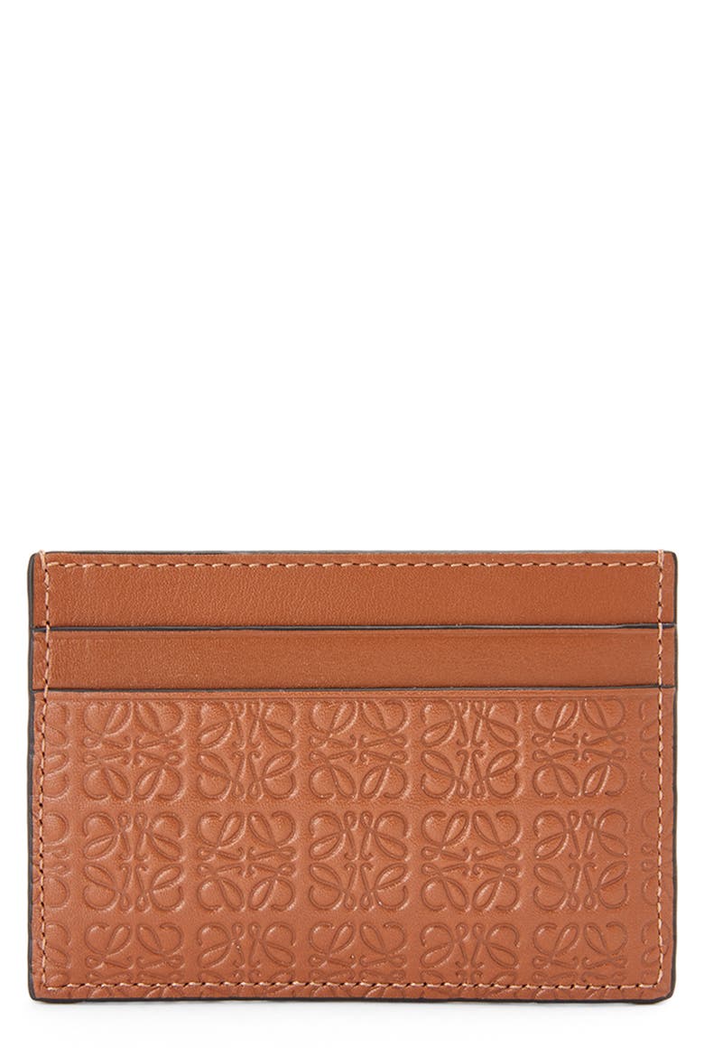 Anagram Debossed Leather Card Holder, Main, color, TAN