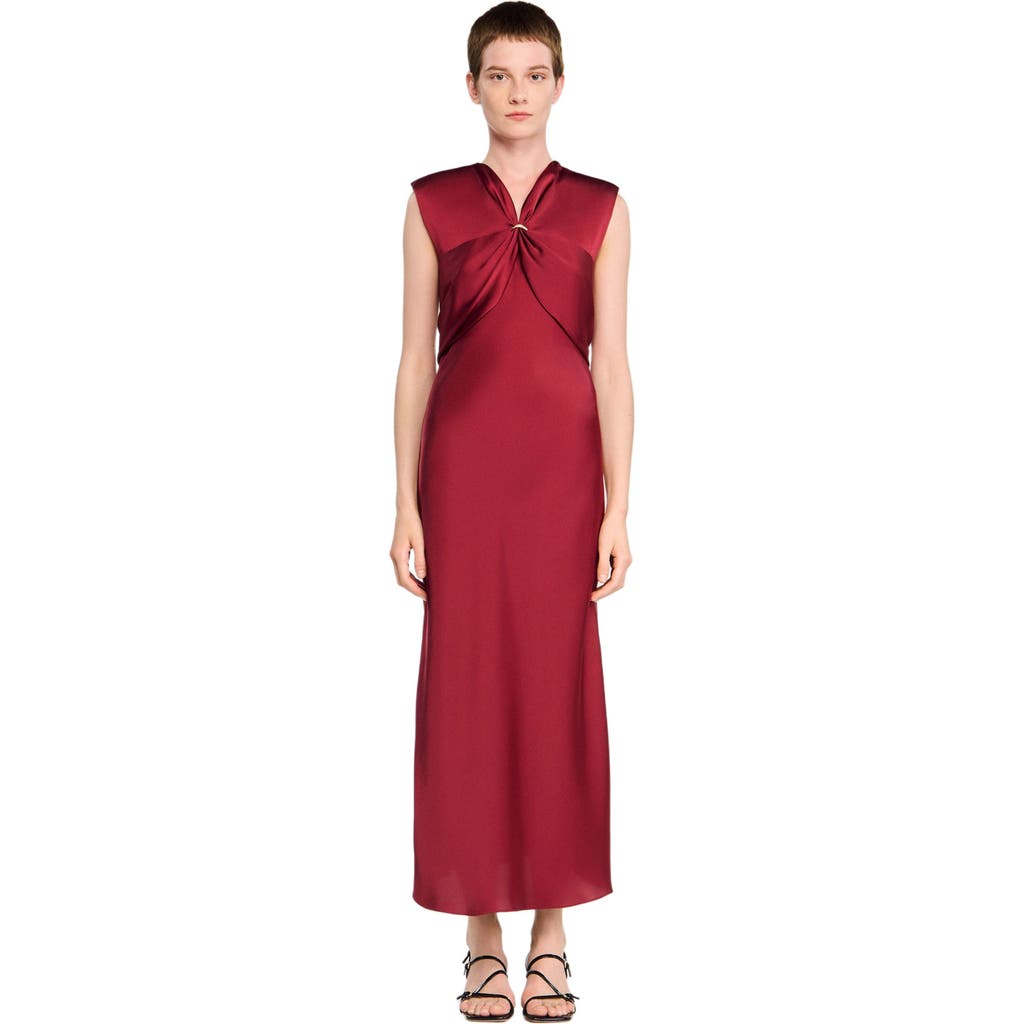 Sandro V-neck Maxi Dress In Burgundy