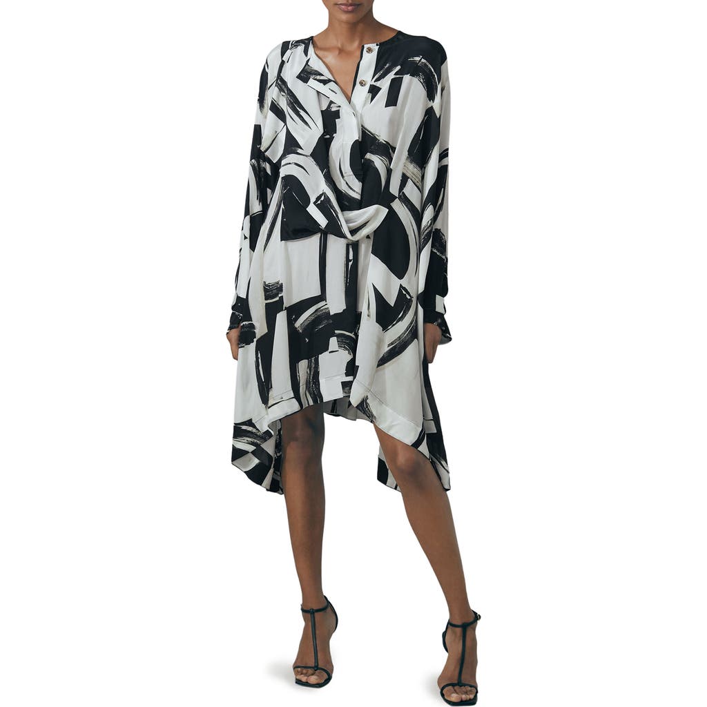 Reiss Lara Long Sleeve Button Front High-low Dress In Gray
