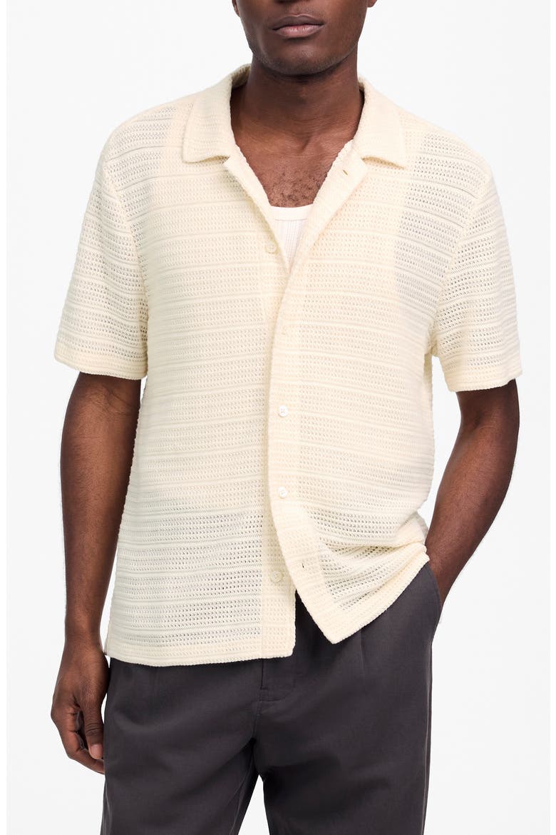 Jacquard Knit Short Sleeve Button-Up Shirt, Main, color, ANTIQUE CREAM