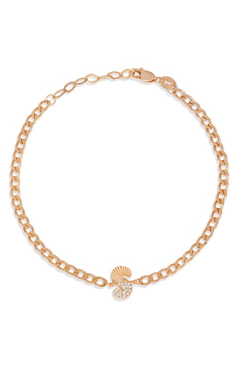 Half Pavé & Half Fluted Initial Pendant Bracelet