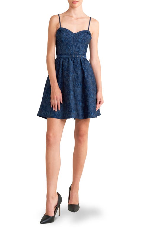 Freemarket Floral Belted Jacquard Minidress In Blue