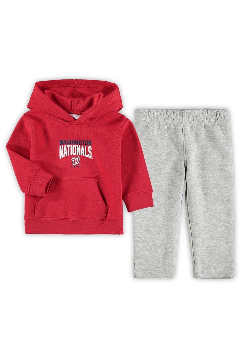 Infant Red/Heathered Gray Washington Nationals Fan Flare Fleece Hoodie and Pants Set, Main, color, Red