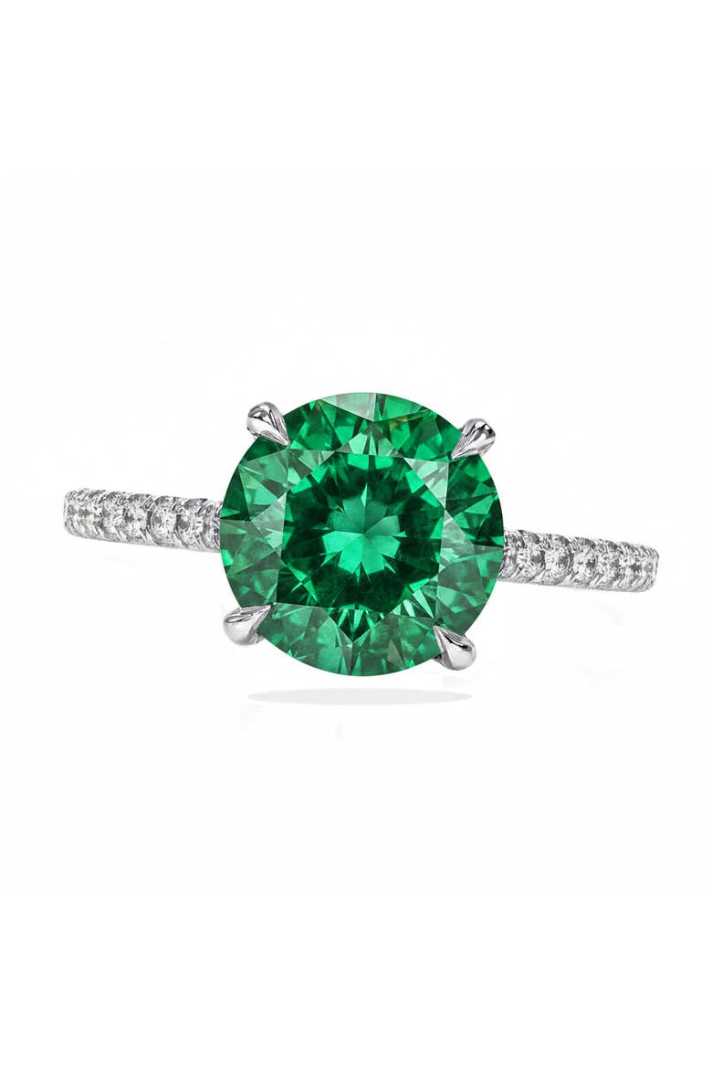 Round Lab Emerald & Diamond Solitaire Engagement Ring 14K, Main, color, 2.82ct/White Gold