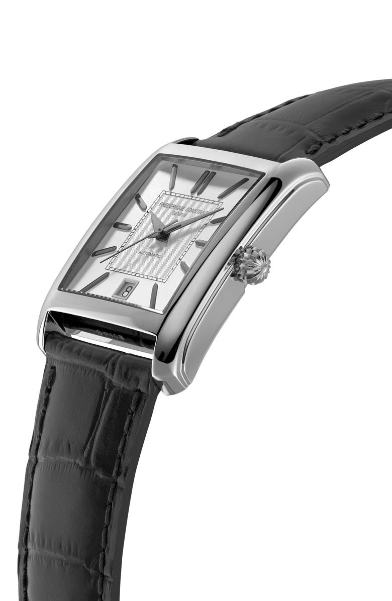 FREDERIQUE CONSTANT Classics Carrée Leather Strap Watch, 30.4mm x 33mm, Alternate, color, Black