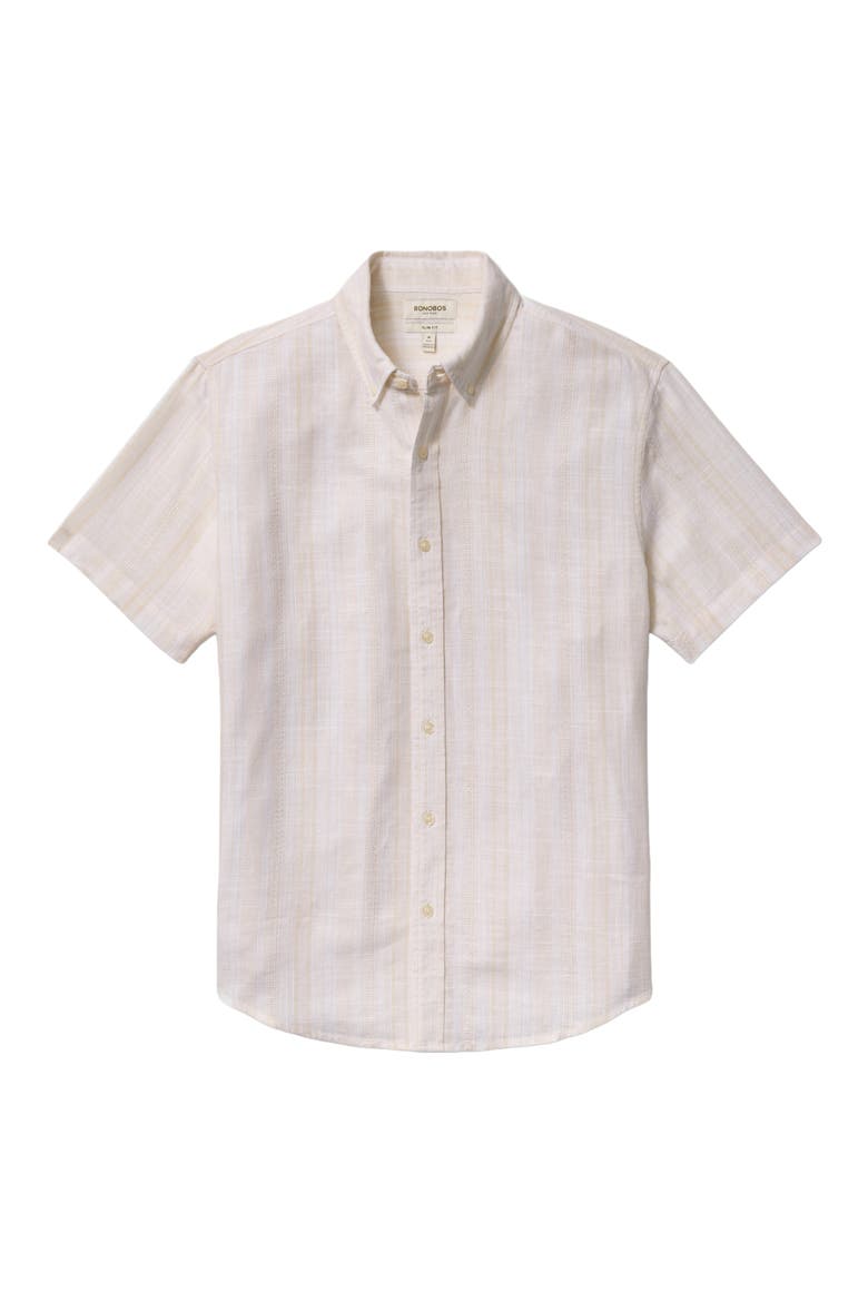 Slim Fit Striped Short Sleeve Shirt, Alternate, color, SAND TEXTURE STRIPE LINEN