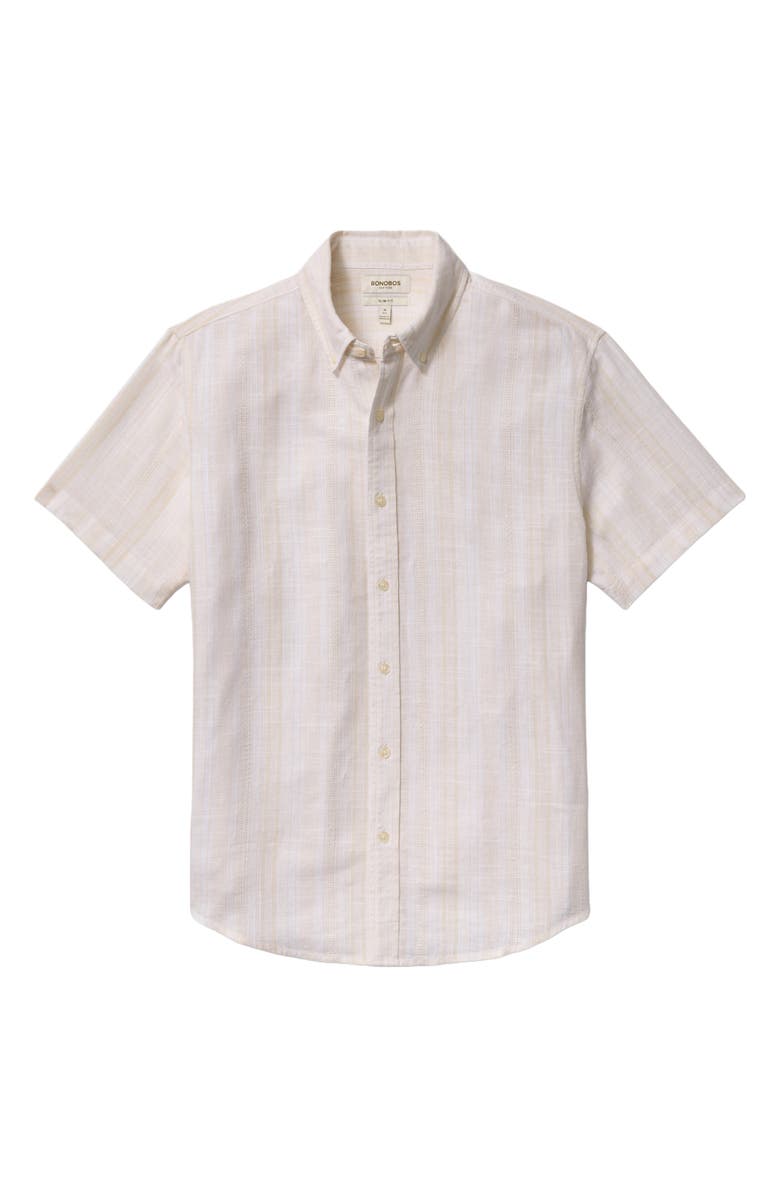 Bonobos Slim Fit Striped Short Sleeve Shirt, Alternate, color, Sand Texture Stripe Linen