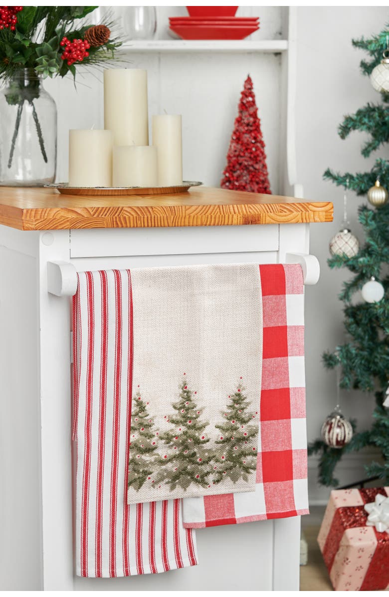 C&F Home Winter Pine Trees Christmas Holiday 100% Cotton Flour Sack Dishtowel, Alternate, color, White