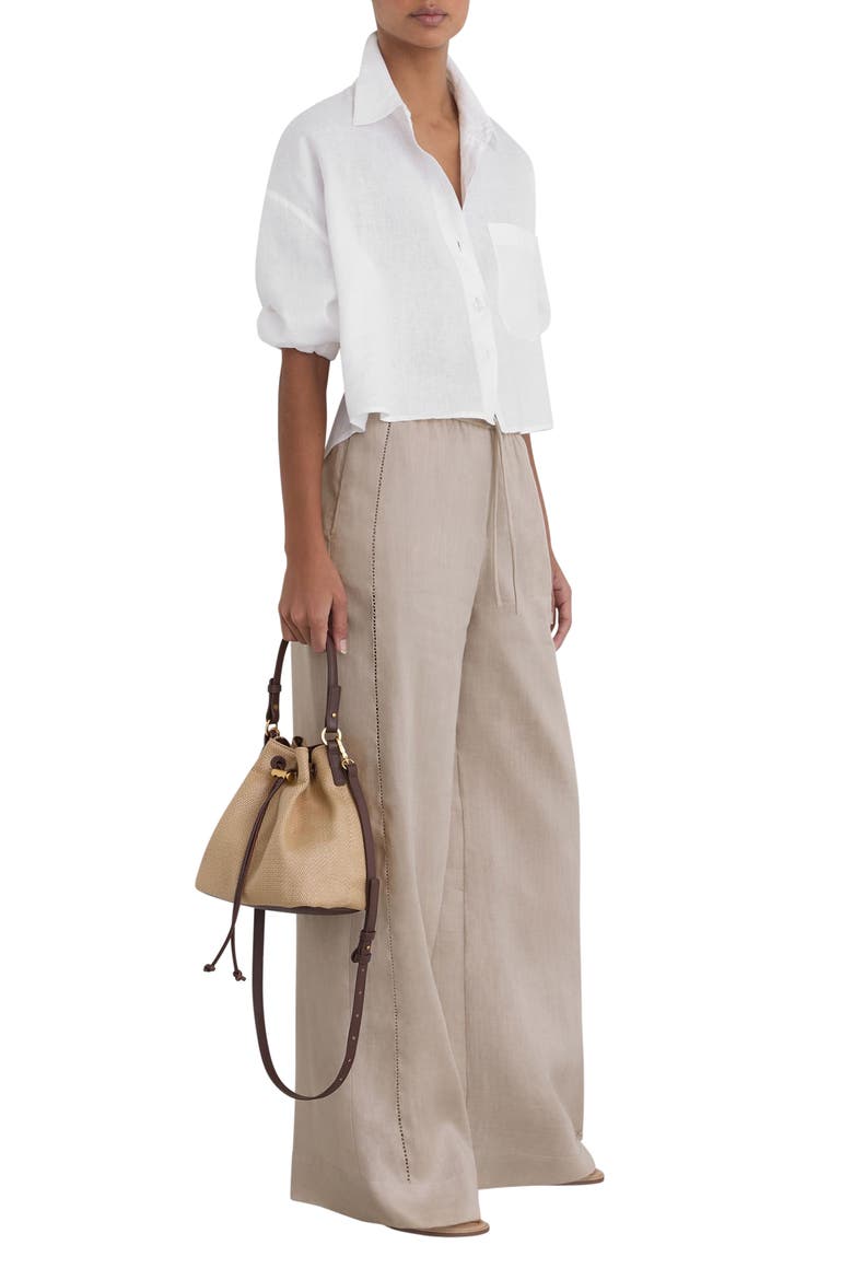 Riley Ladder Stitch Wide Leg Linen Pants, Alternate, color, NEUTRAL