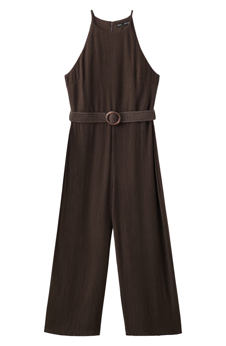 MANGO Belted Sleeveless Crop Jumpsuit, Alternate, color, Chocolate
