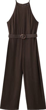 MANGO Belted Sleeveless Crop Jumpsuit