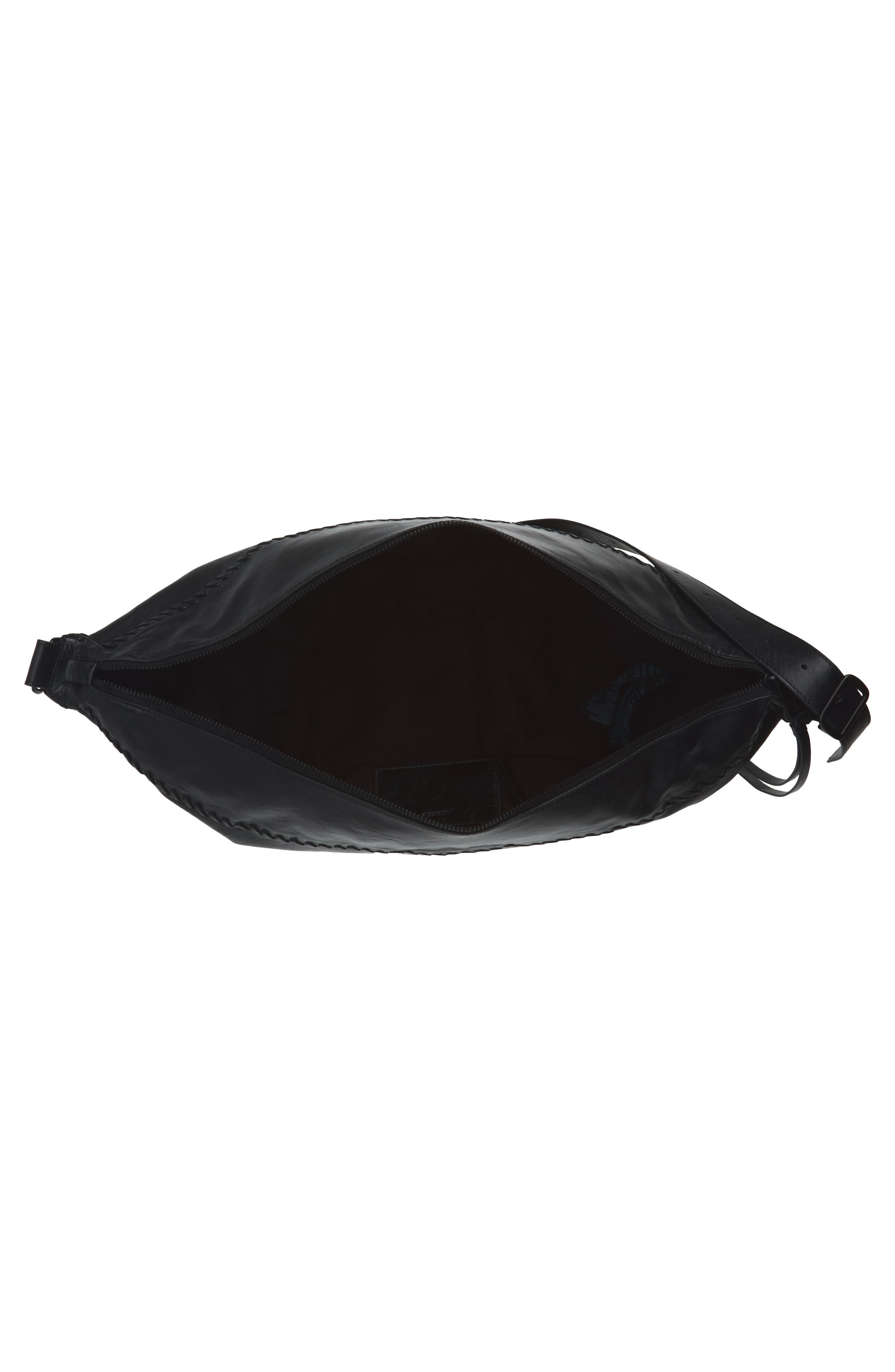 Slouch Whipstitched Leather Shoulder Bag, Alternate, color, BLACK