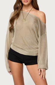 EDIKTED Charlo Off the Shoulder Metallic Knit Top