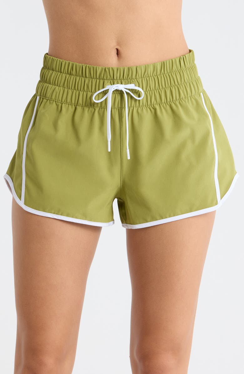 Rip Curl Smocked High Waist Drawstring Shorts, Main, color, Green Olive