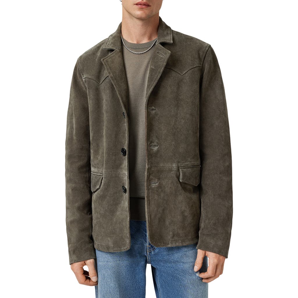 Allsaints Mens Hornett Western-yoke Regular-fit Suede Blazer Gull Brown In Brown