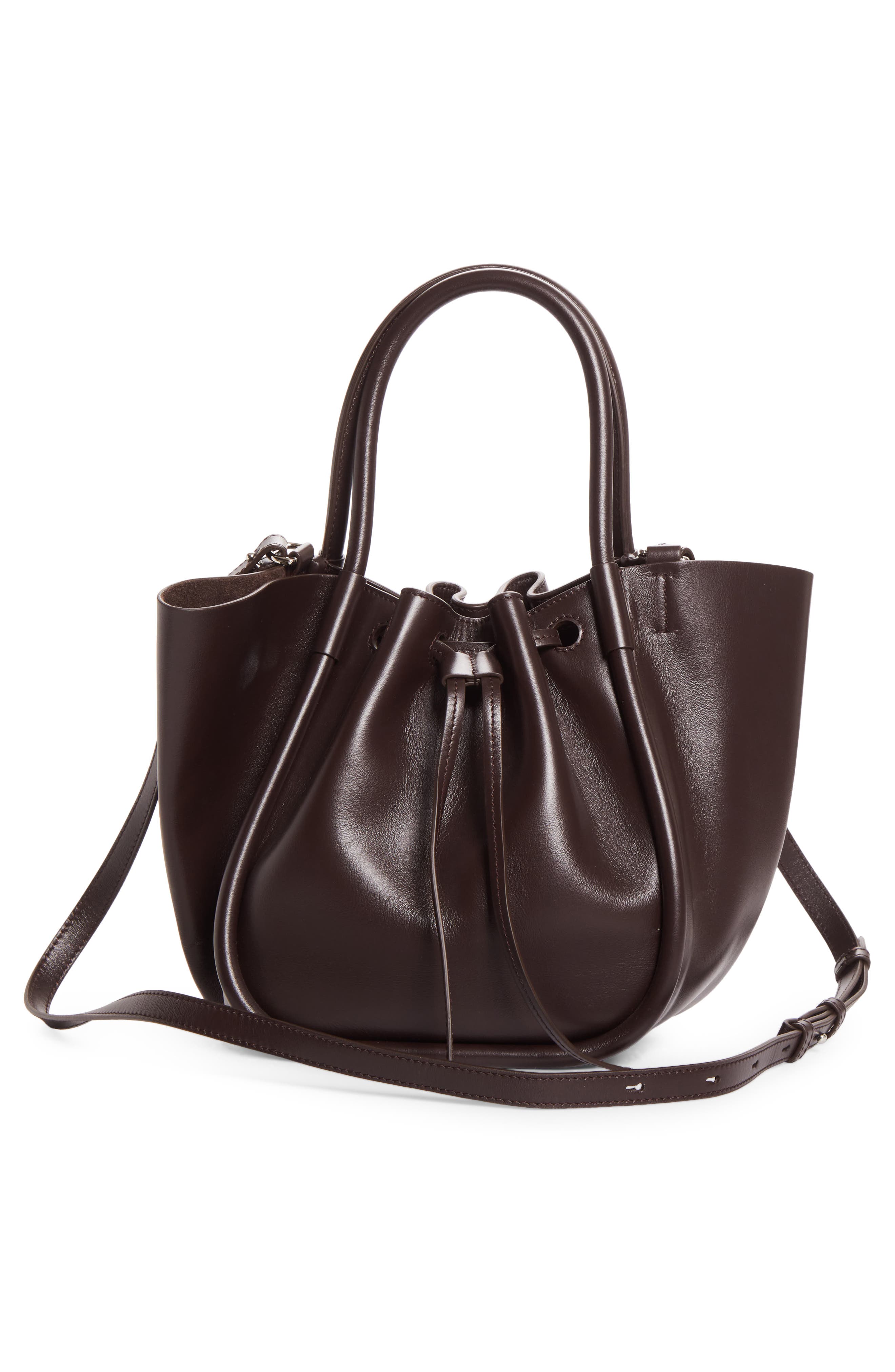 Small Ruched Leather Tote, Alternate, color, ESPRESSO