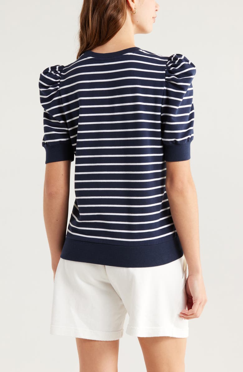 Caslon<sup>®</sup> Puff Short Sleeve Sweatshirt, Alternate, color, Navy- White Josephine Stripe