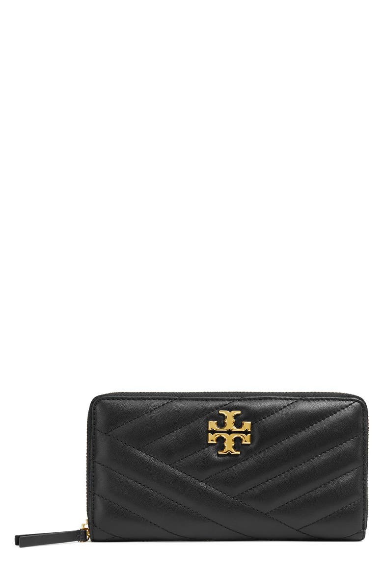 Kira Chevron Quilted Zip Leather Continental Wallet, Main, color, BLACK