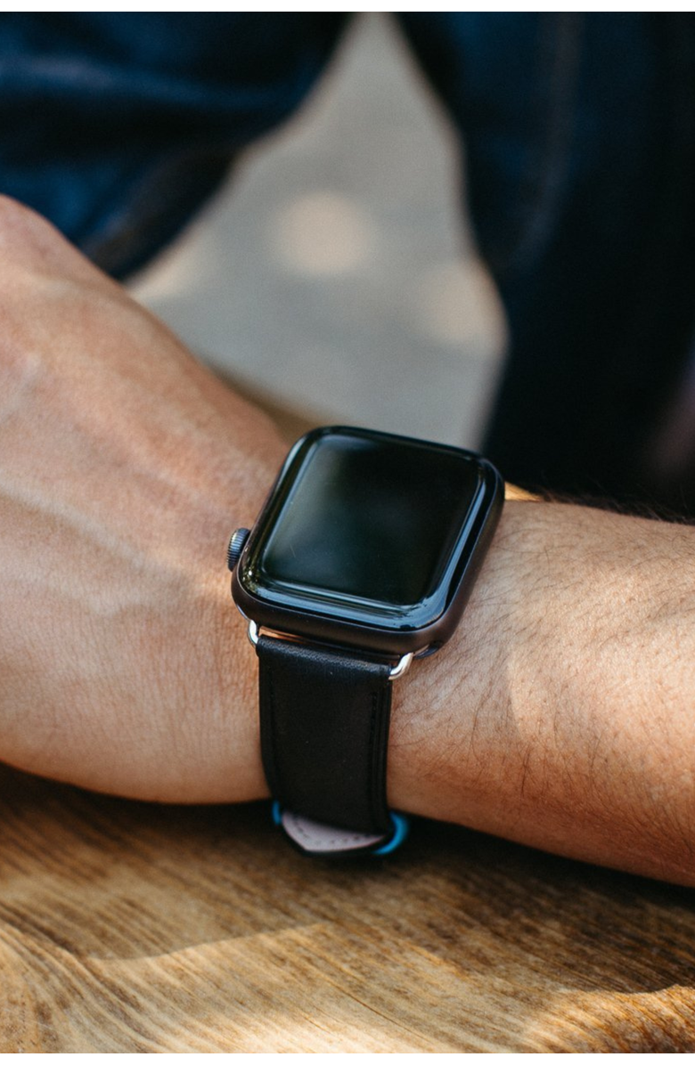 Bluebonnet The Executive French Leather Apple Watch Band, Alternate, color, Black