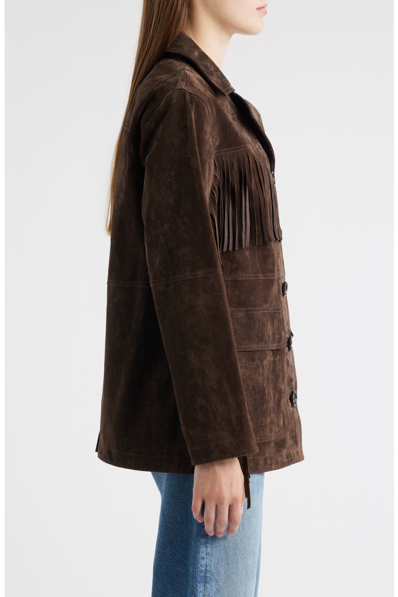Fringe Lambskin Suede Jacket, Alternate, color, CHOCOLATE