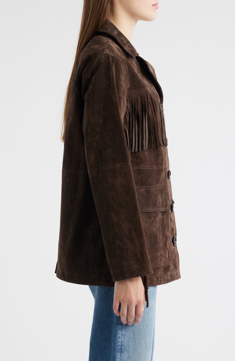 Sam Edelman Fringe Lambskin Suede Jacket, Alternate, color, Chocolate
