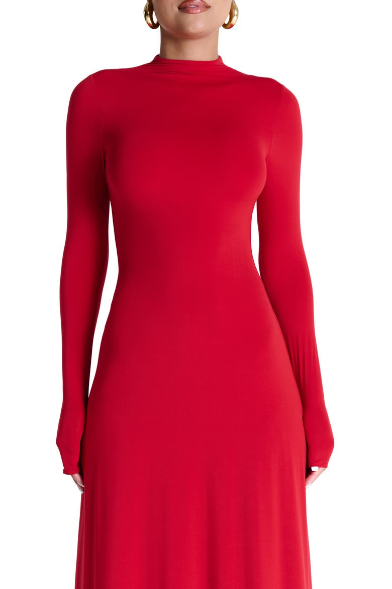 Mock Neck Long Sleeve Maxi Dress, Alternate, color, RED