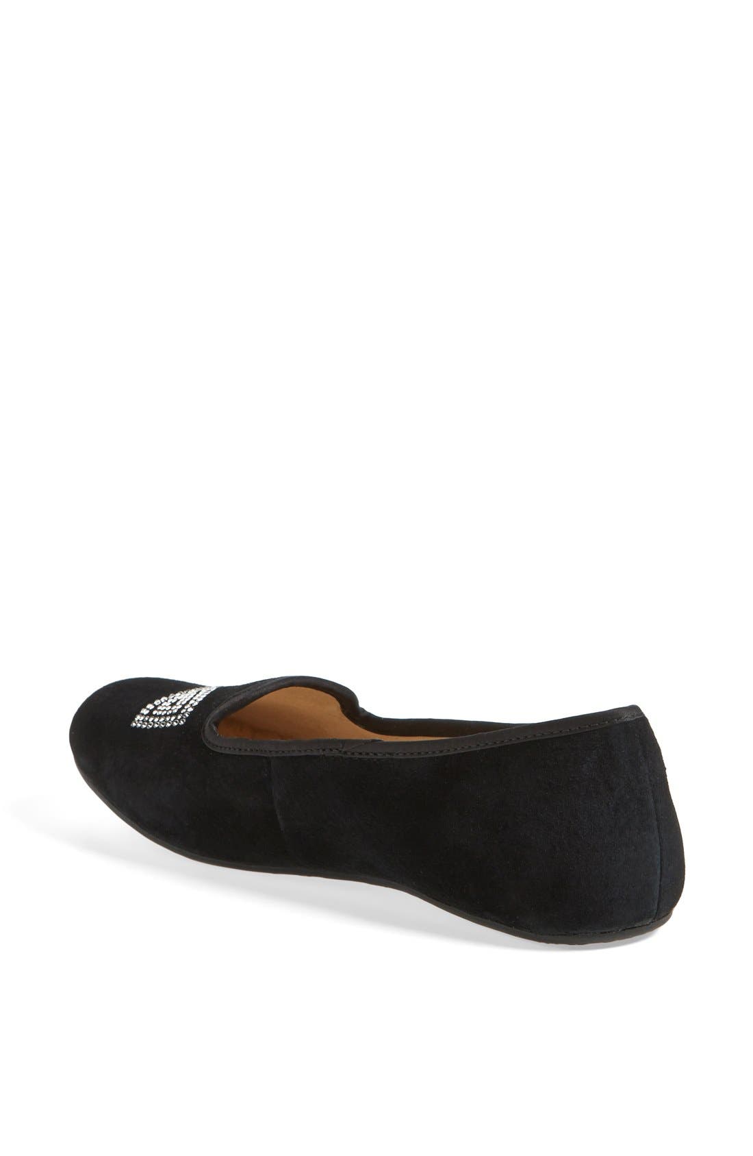 Australia 'Alloway - Crystal Bow' Suede Flat, Alternate, color, BLACK