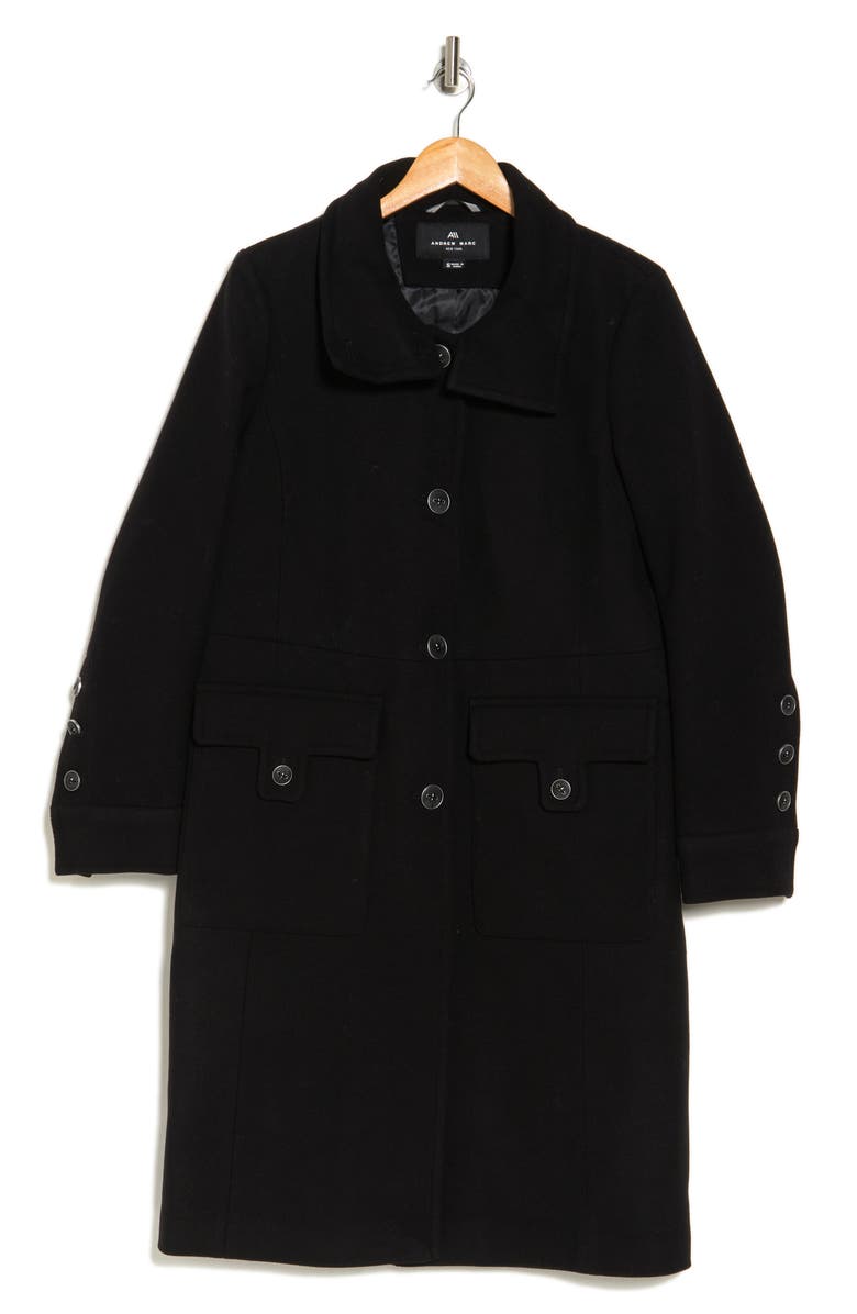 Andrew Marc Almedia Wool Blend Twill Coat, Alternate, color, Black