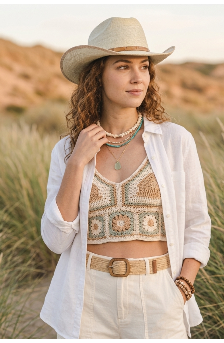 Manela Lumina  Handwoven Straw Sun Hat - Bohemian Summer Cowboy Hat, Alternate, color, Natural / Ochre