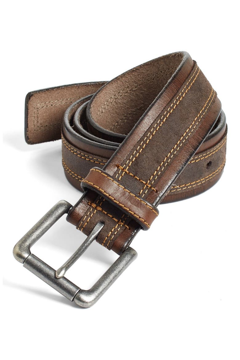 Leather Belt, Main, color, BROWN