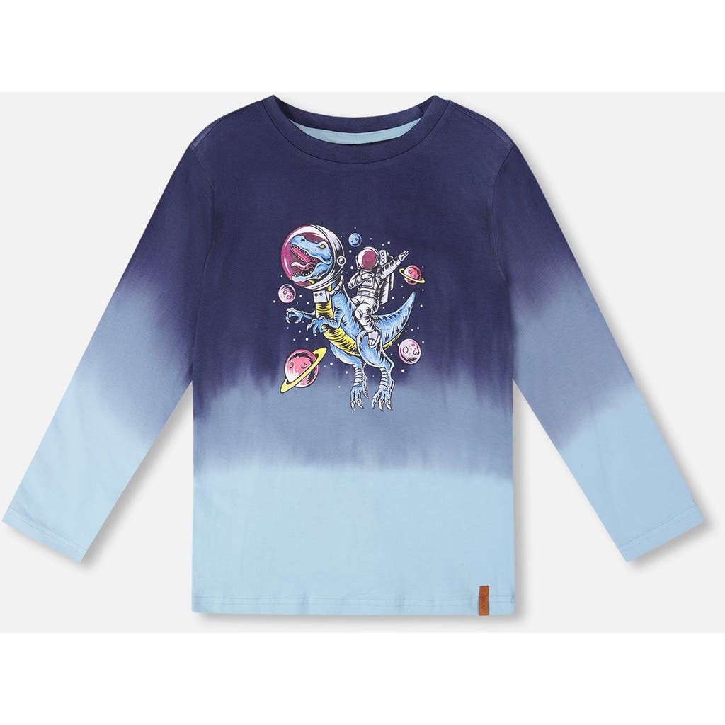 Deux Par Deux Long Sleeve Organic Cotton Gradient Jersey Tee In Blue
