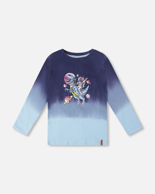 Deux Par Deux Long Sleeve Organic Cotton Gradient Jersey Tee In Blue