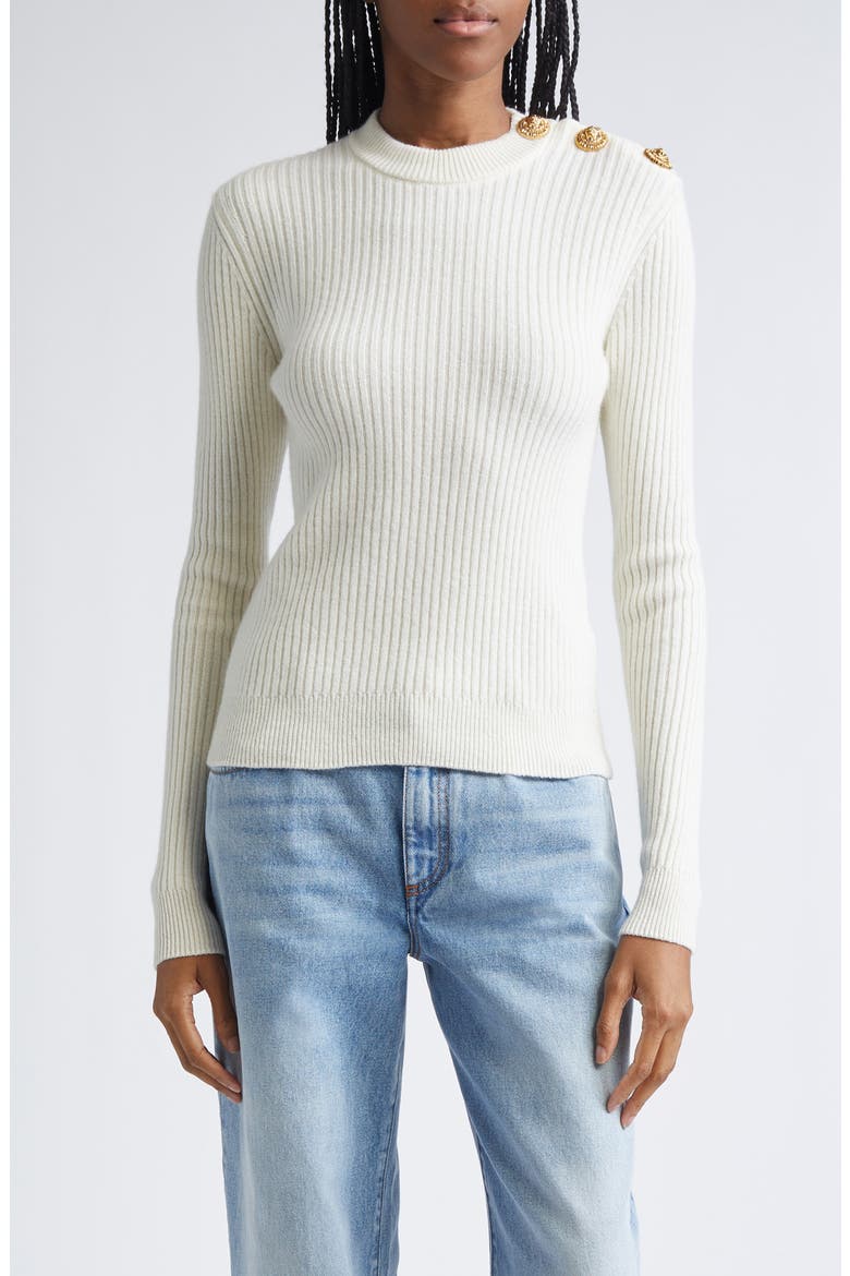 Button Detail Ribbed Cashmere Sweater, Main, color, NATURAL