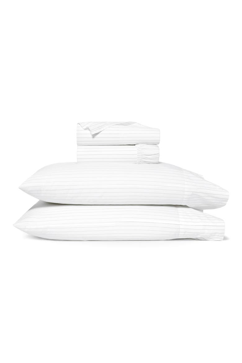Simple Stripe Organic Cotton Percale Sheet Set, Main, color, PEWTER SIMPLE STRIPE