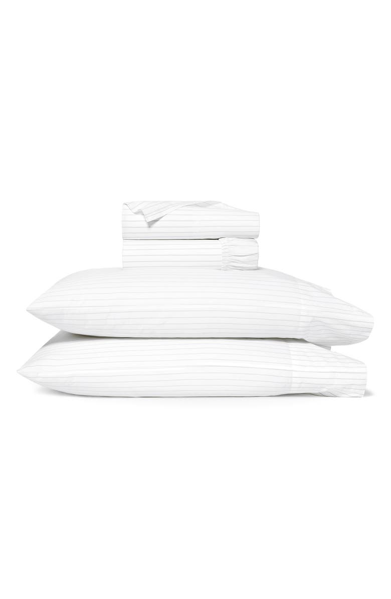 Boll & Branch Simple Stripe Organic Cotton Percale Sheet Set, Main, color, Pewter Simple Stripe