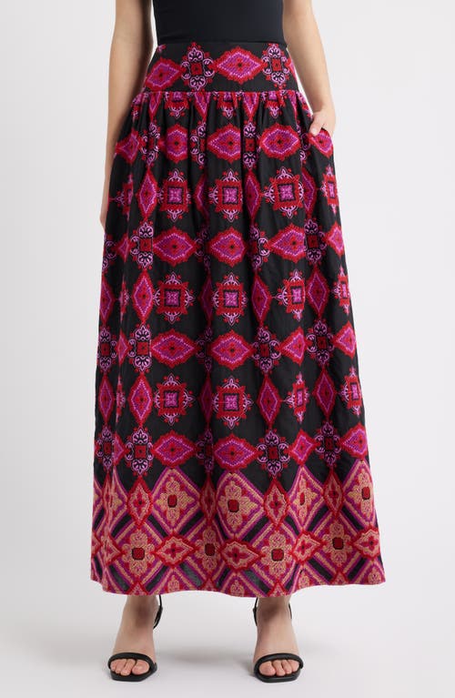 CIEBON Deana Embroidered Cotton Skirt in Magenta Multi 