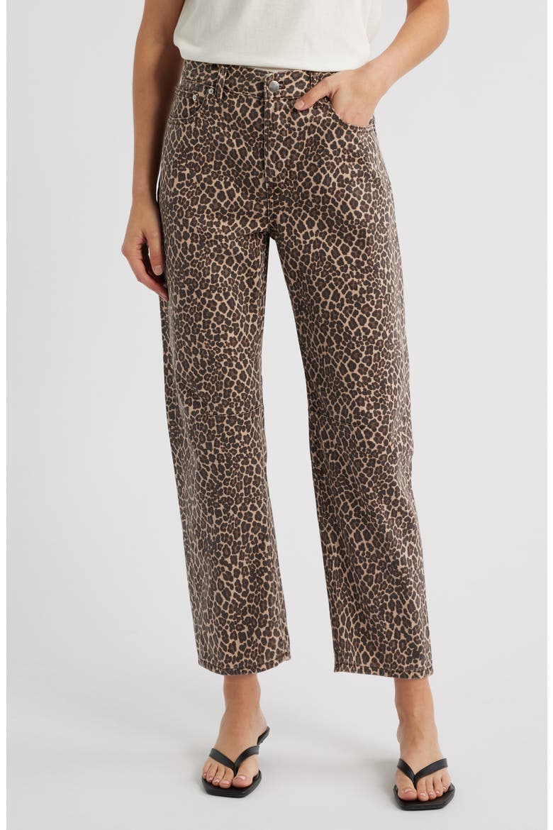 The Leopard Darted Barrel Leg Jeans, Main, color, DARK MOCHA