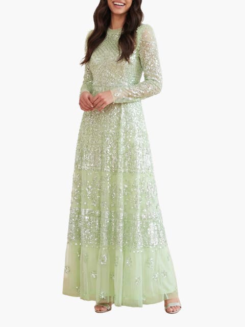 Aurora Long Sleeve Round Neck Gown