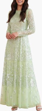 Needle & Thread Aurora Long Sleeve Round Neck Gown