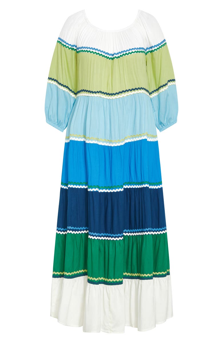 City Chic Color Fun Off the Shoulder Maxi Dress, Alternate, color, Blue Multi