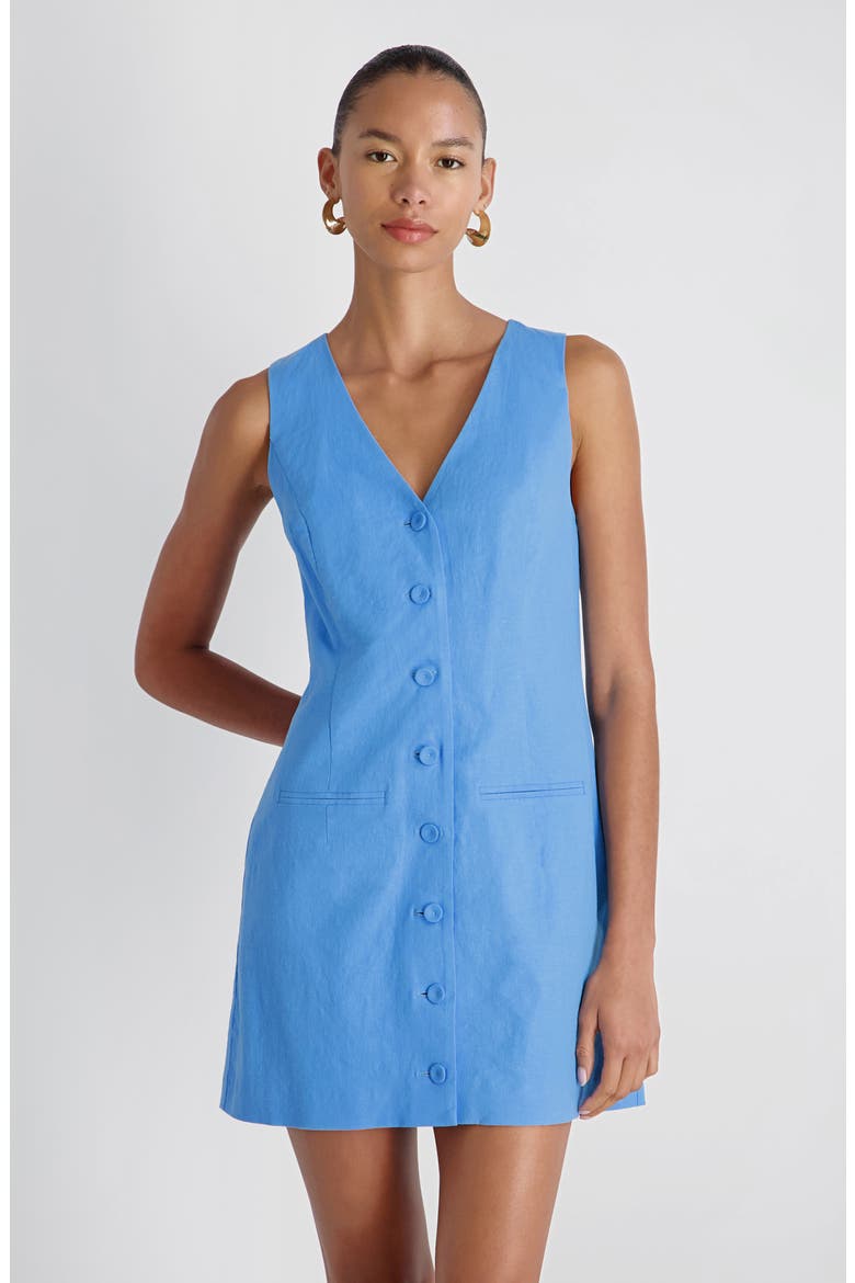 Sleeveless A-Line Linen Blend Minidress, Alternate, color, POOLSIDE BLUE