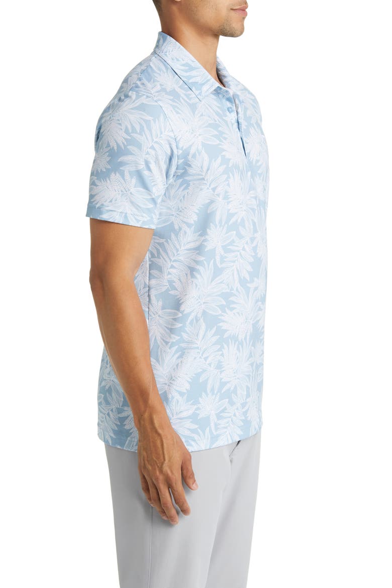 Sea Journey Leaf Print Stretch Polo, Alternate, color, ASH BLUE