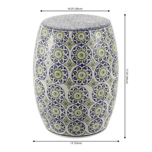 Jonathan Y Lula 17.25" Suzani Ceramic Garden Stool In Blue/green