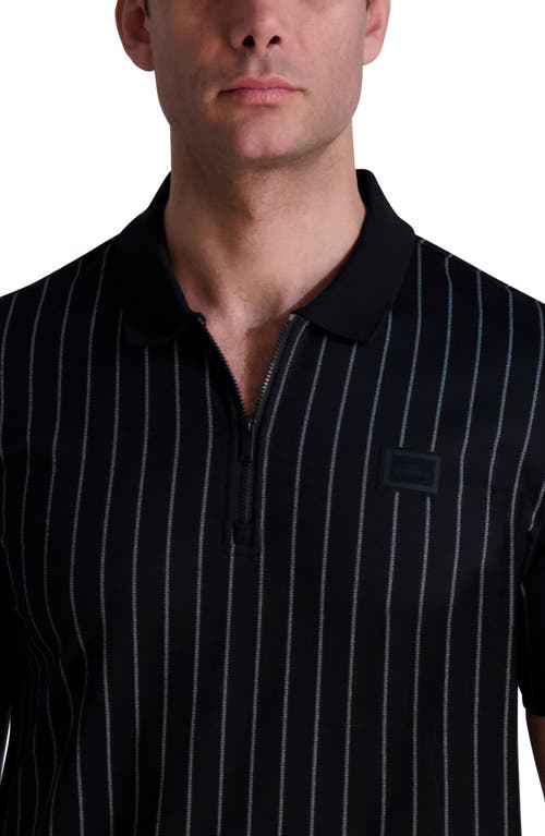 Karl Lagerfeld Paris Stripe Zip Front Polo In Black